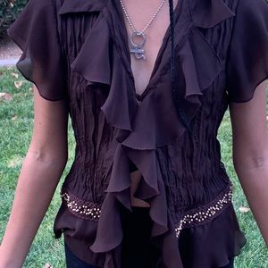 Brown Blouse with bead detailing